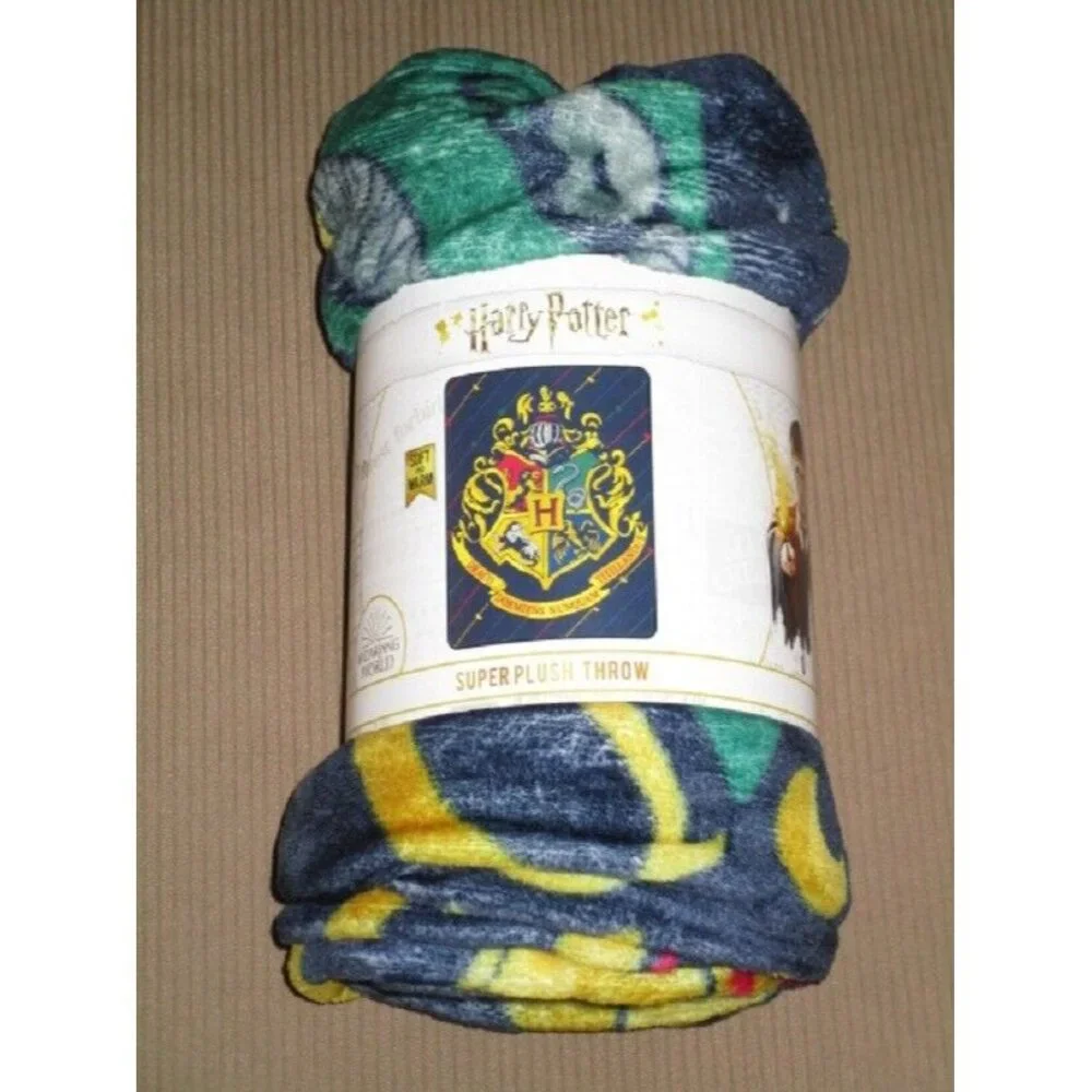 NEW Pinstripes Harry Potter Soft Plush Throw Gift Blanket School Logos Crest NIP
